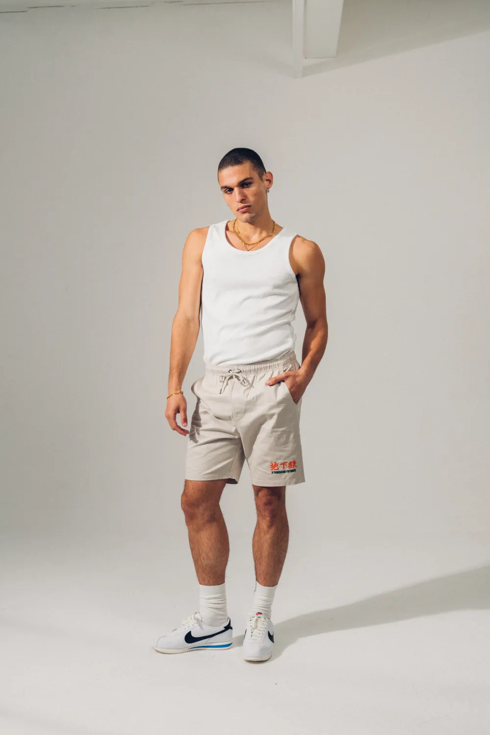 A Thousand Futures 'Lucky' Canvas Twill Shorts - Bone