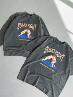 A Thousand Futures 'Sumo Fight' Vintage Washed Tee - Charcoal