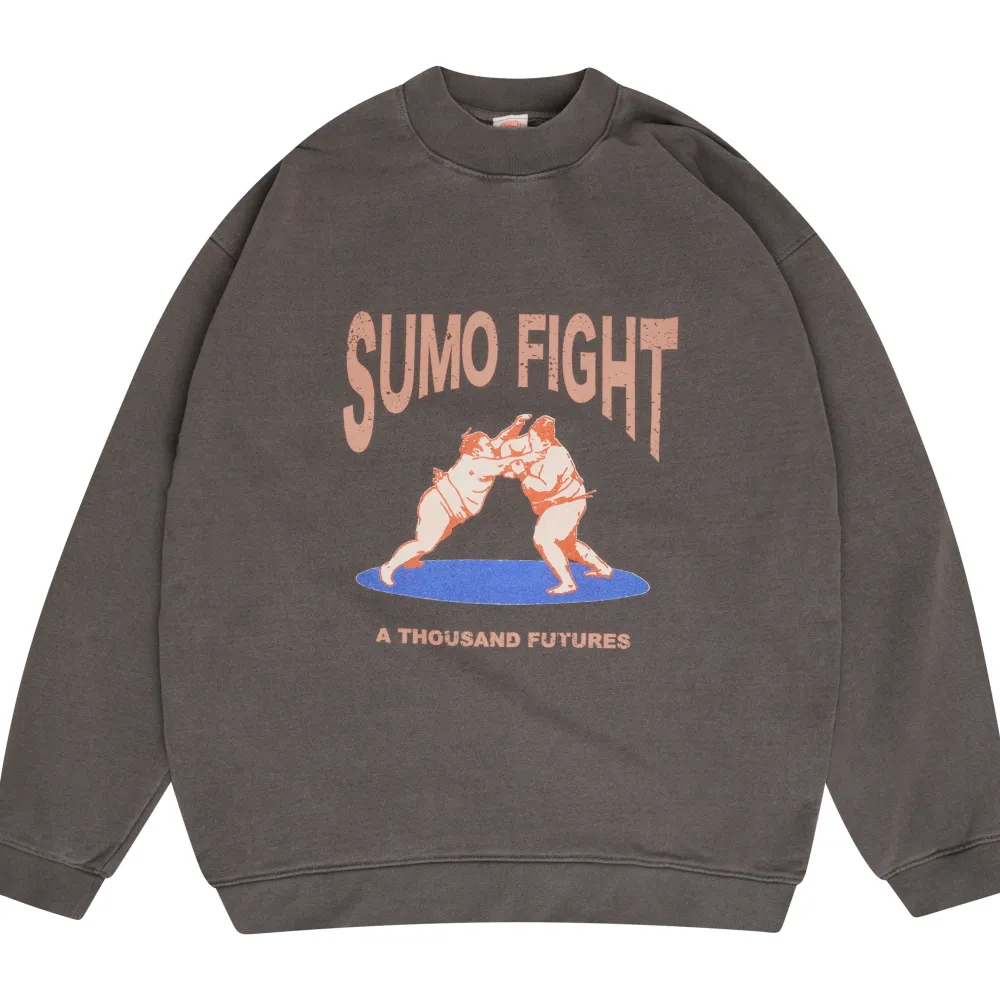 A Thousand Futures 'Sumo Fight' Vintage Washed Sweater - Charcoal