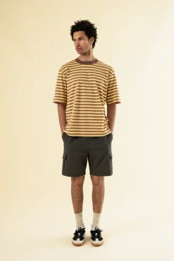 bound Peached Stripe Tee - Brown & Yellow