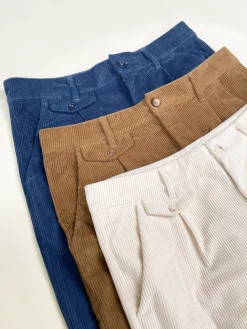 bound Wide Leg Corduroy Trousers - Dallas Blue
