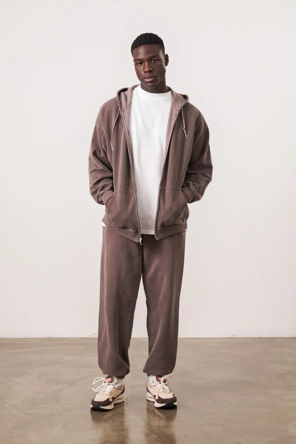 UN:IK Essentials Essentials Vintage Washed Zip Up Hoodie - Cocoa