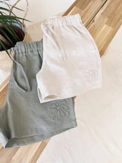 Women FLWRS by Chloe Hayward FLWRS Embroidered Linen Shorts - Natural
