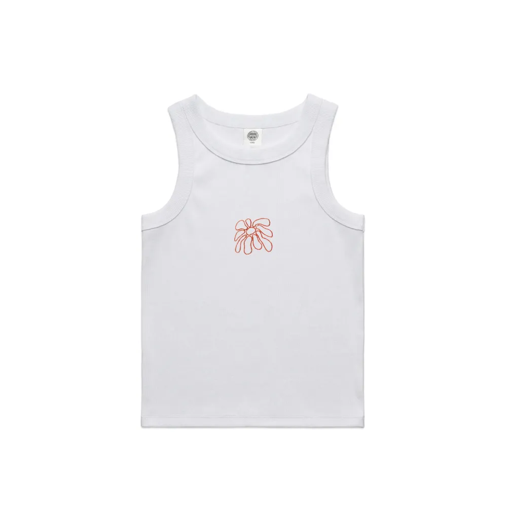 FLWRS by Chloe Hayward FLWRS Organic Embroidered Rib Tank - White